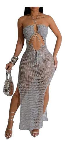 Imagem de E1408-Vestido Saída De Praia Luxo Amarrar Recorte Vazado Ag1544