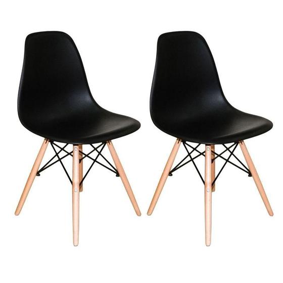 Imagem de Eames Eiffel Jogo De Cadeiras Pé Palito Assento Preto