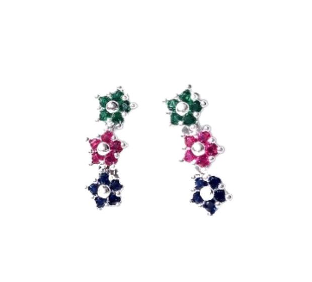 Imagem de Earcuff Flores Zirconias Colors Prata Semijoia Lizzy Fatin