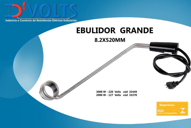 Imagem de Ebulidor Inox 2000w 127v - INMETRO -Aquecedor de água elétrico (mergulhão , Rabo Quente)  