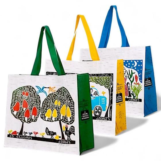 Imagem de Ecobags Sacolas de Ráfia Reutilizáveis 40x35x18 Capacidade 15Kg Tema Literatura Cordel