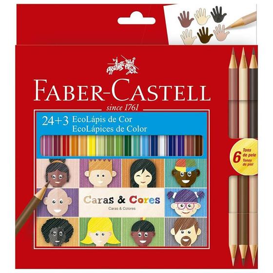 Imagem de Ecolápis de cor Caras e Cores 24 cores clássicas + 6 tons de pele Faber-Castell