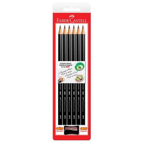 Imagem de Ecolápis Grafite Redondo Nº 2 Max com 6 Unidades + Apontador Preto - Faber-Castell