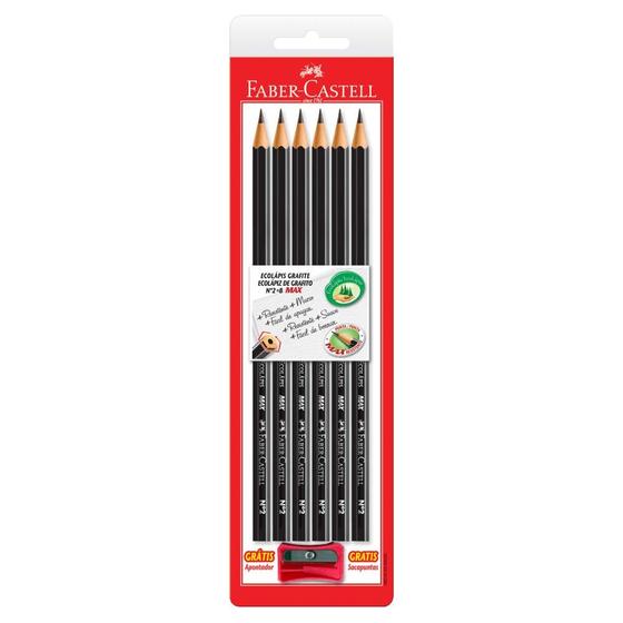 Imagem de Ecolápis Grafite Redondo Nº 2 Max com 6 Unidades + Apontador Rosa - Faber-Castell