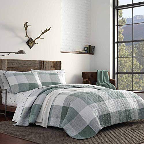 Imagem de Eddie Bauer - Conjunto de Colchas Rainha, Roupa de Cama Reversível de Algodão com Shams Correspondentes, Decoração de Casa de Peso Médio (Boulder Green, Queen)