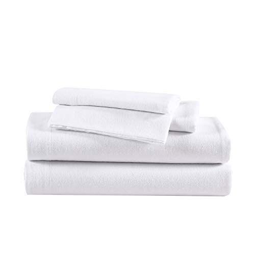 Imagem de Eddie Bauer - Lençóis King, Conjunto de Roupa de Cama de Flanela de Algodão, Pincelado para Suavidade Extra, Decoração Acolhedora para Casa (Branco, Rei)