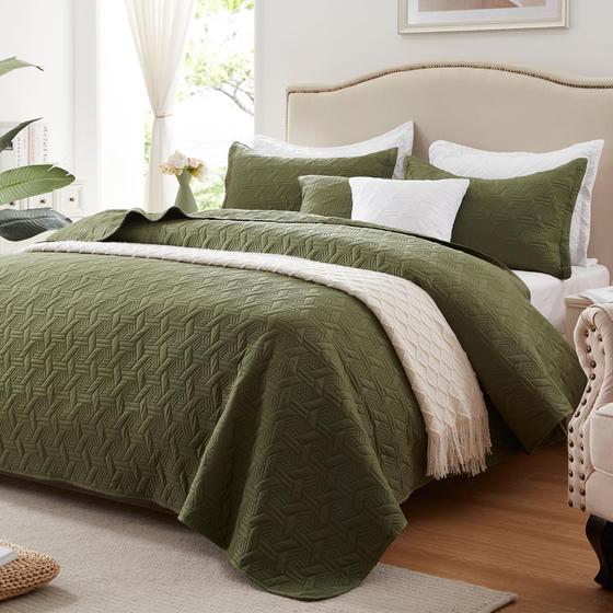 Imagem de Edredão LEAONE King Size leve para cama verde-oliva