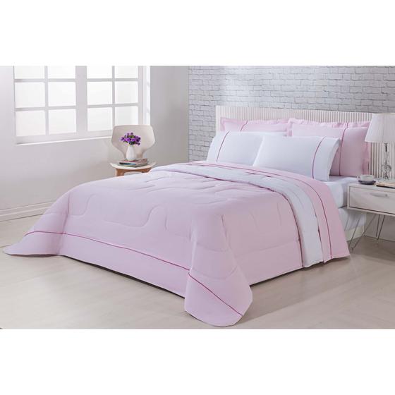Edredom 100% Algodão Percal 150 Fios Dupla Face King Gran Moratta 1 Peça - Rosa/Branco Menor preço em Edredom 100% Algodão Percal 150 Fios Dupla Face King Gran Moratta 1 Peça - Rosa/Branco