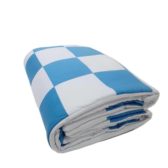 Imagem de Edredom Berço Malha 100% Algodão Patchwork Branco e Azul Arrumadinho Enxovais