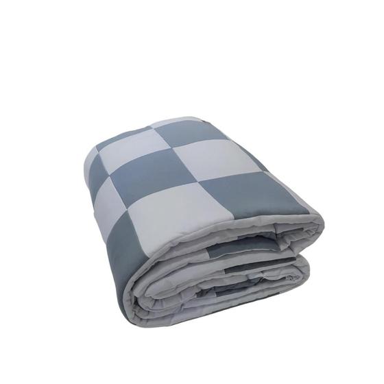 Imagem de Edredom Berço Malha 100% Algodão Patchwork Branco e Cinza Arrumadinho Enxovais