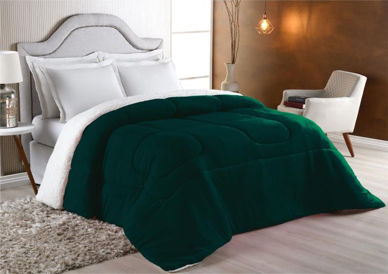 Imagem de Edredom Coberdom Casal Padrão Dupla Face 2.40m x 2.10m Sherpa com Manta - Verde