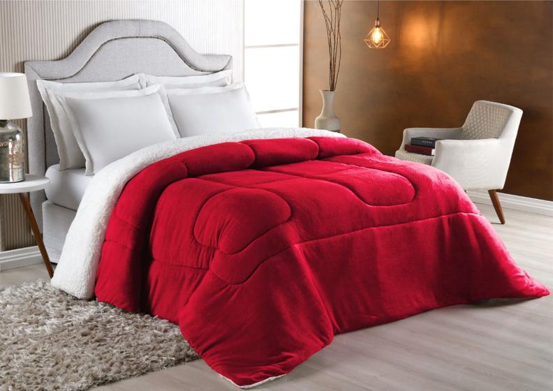 Imagem de Edredom Coberdom Queen Dupla Face 2.40m x 2.20m Sherpa com Manta - Vermelho