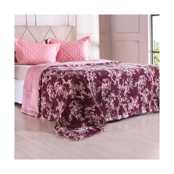 Imagem de Edredom De Plush Bicolor King Dupla Face Toque Flannel Classic Flores - Bene Casa