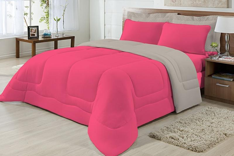 Imagem de Edredom Dupla Face 100% Algodão Malha Queen 01 Peça - Pink/Caqui Doce Lar Enxovais