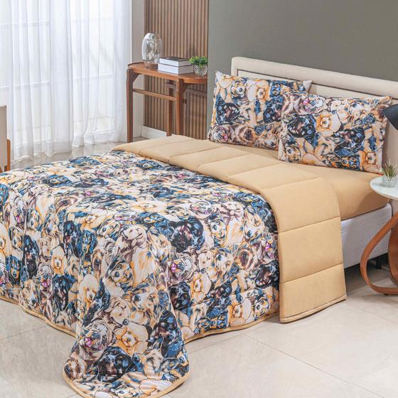 Imagem de Edredom Dupla Face Estampado Com Viés CASAL QUEEN Malha 100 Algodão