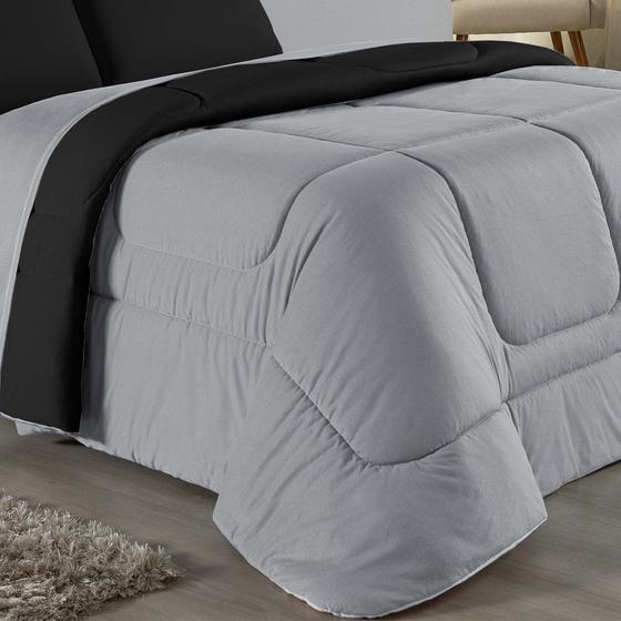 Imagem de Edredom Dupla Face King Size 100% Algodão Em Malha Fio 30/1 - Cinza Com Preto