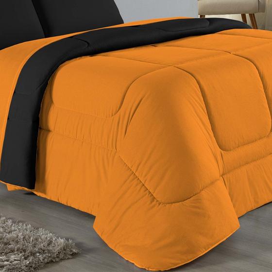 Imagem de Edredom Dupla Face King Size 100% Algodão Em Malha Fio 30/1 - Laranja Com Preto
