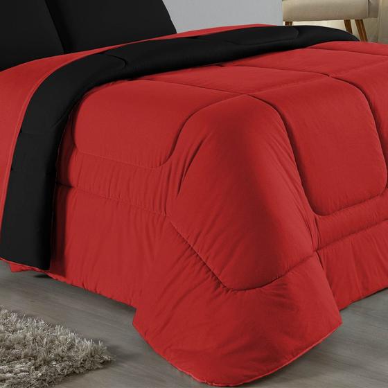 Imagem de Edredom Dupla Face King Size 100% Algodão Em Malha Fio 30/1 - Vermelho Com Preto