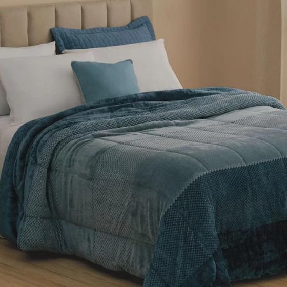 Imagem de Edredom Dupla Face Melange Solteiro - Azul Marinho  - Casa com Casa