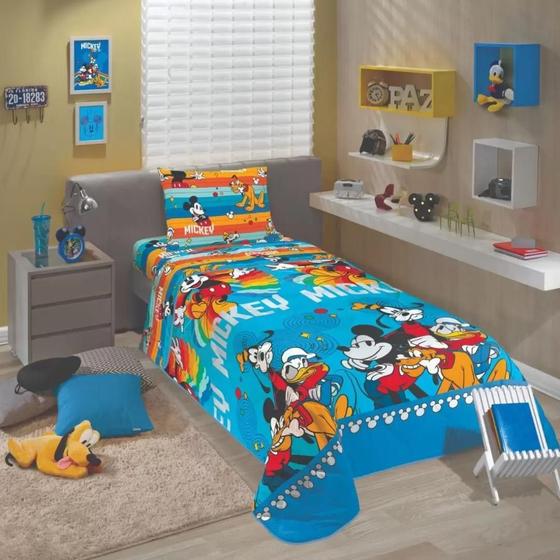 Imagem de Edredom Dupla Face Microfibra Solteiro Estampado Mickey