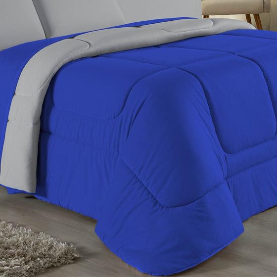 Imagem de Edredom Dupla Face Queen Size 100% Algodão Em Malha Fio 30/1 - Azul Royal Com Cinza