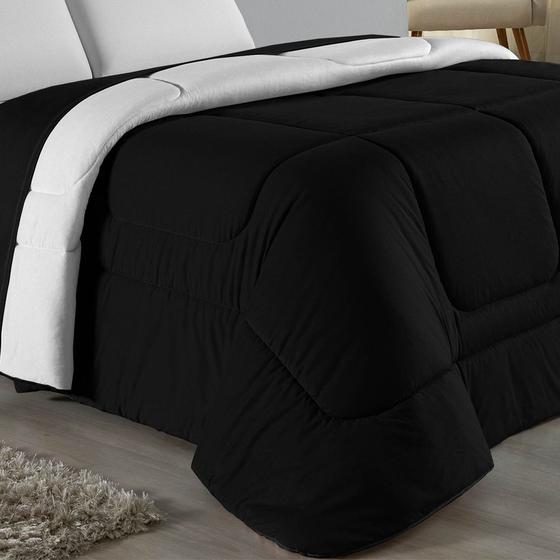 Imagem de Edredom Dupla Face Queen Size 100% Algodão Em Malha Fio 30/1 - Preto Com Branco