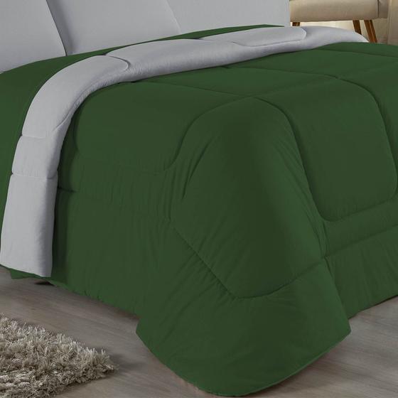 Imagem de Edredom Dupla Face Queen Size 100% Algodão Em Malha Fio 30/1 - Verde Com Cinza