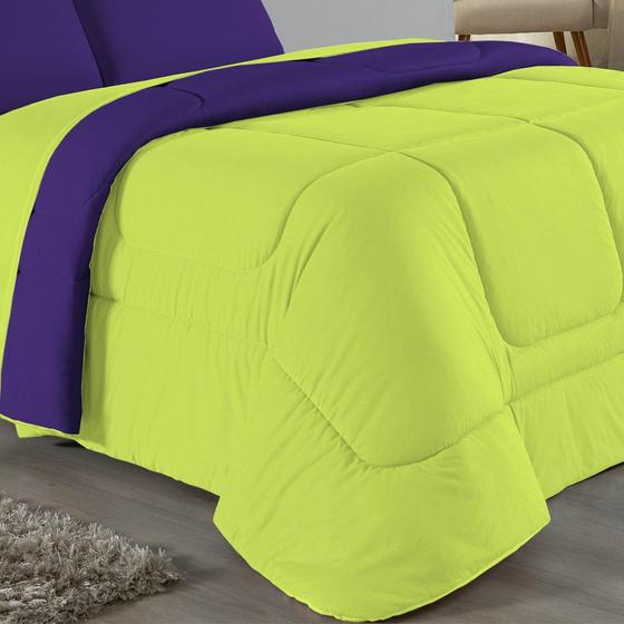 Imagem de Edredom Dupla Face Queen Size 100% Algodão Em Malha Fio 30/1 - Verde Pistache Com Roxo