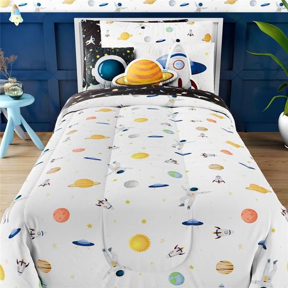 Edredom Infantil Solteiro Astronauta e Planetas Grão de Gent Menor preço em Edredom Infantil Solteiro Astronauta e Planetas Grão de Gent