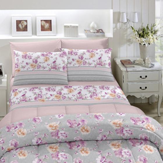 Imagem de Edredom KING Lara Santista 100% Algodão Rosa Floral com Cinza