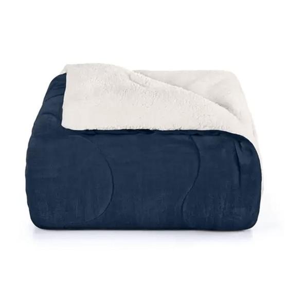 Imagem de Edredom Plush Sherpa Solteiro Azul Marinho Liso - Hedrons