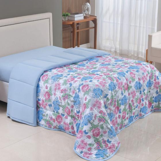 Imagem de Edredom Queen 100% Algodão Dupla Face Malha de Algodão Macio Estampado Azul Bebe