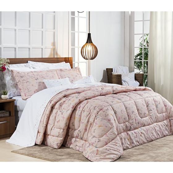 Edredom Queen Borboletas Algodão Percal 200 Fios Sicília 3 Peças - Rosa Menor preço em Edredom Queen Borboletas Algodão Percal 200 Fios Sicília 3 Peças - Rosa
