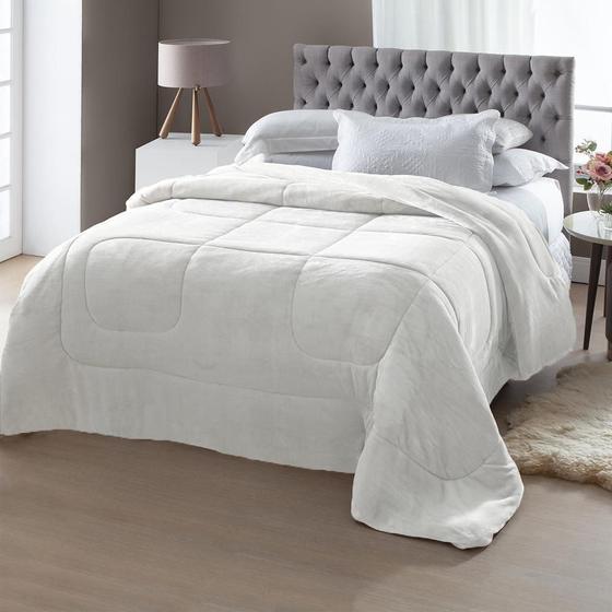 Imagem de Edredom Queen Dupla-Face Atrium Flannel Branco Jolitex