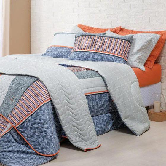 Imagem de Edredom Queen Dupla Face Quadriculado Azul Jeans e Cinza - Casavest