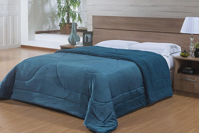 Imagem de Edredom - Queen Size - Dupla Face - Capetown - Sherpa - Azul Petróleo - Niazitex