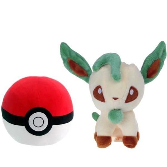 Imagem de Eevee Evoluções Kit Com 2 Pelúcias Pokemon Leafeon Pokebola