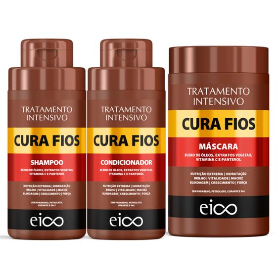 Imagem de Eico Cura Fios Shampoo E Condicionador 450ml Tratamento Pós Química Máscara 1kg