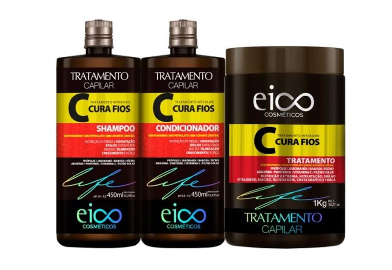 Imagem de Eico Cura Fios Shampoo E Condicionador 450ml Tratamento Pós Química Máscara 1kg