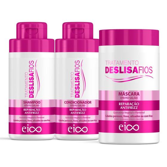 Imagem de Eico Deslisa Fios Shampoo Hidratante 450ml e Condicionador 12X1 450ml + Máscara Hidratação Desmaia