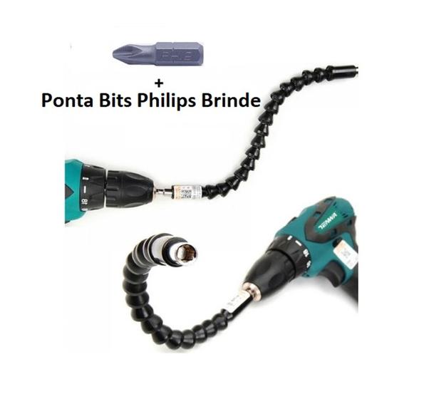 Imagem de Eixo Extensor Parafusadeira Prolongador Haste Flexível 29,5cm + Brinde 1 Bits Philips