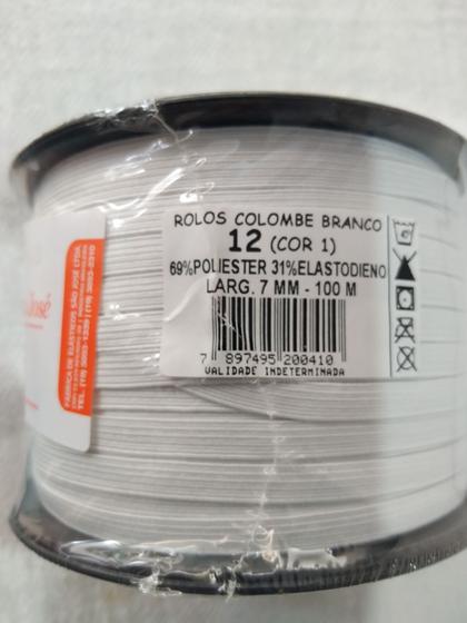 Imagem de Elastico 69% poliester 31% elastodieno  rolo 100mt branco n12  7mm