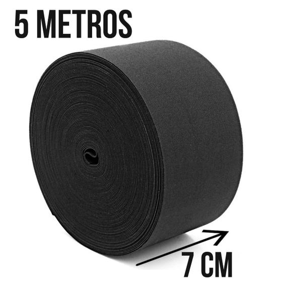 Imagem de Elastico Preto Reforçado Largo 7 cm Com 25 Metros de Comprimento 