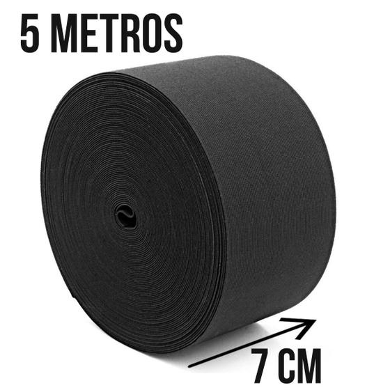 Imagem de Elástico Preto Reforçado Largo 7cm Com 5 Metros de Comprimento 