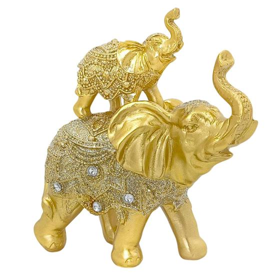 Imagem de Elefante Decorativo Mãe e filho Em Resina com ou sem base em vidro Indiano Sabedoria Sorte K22