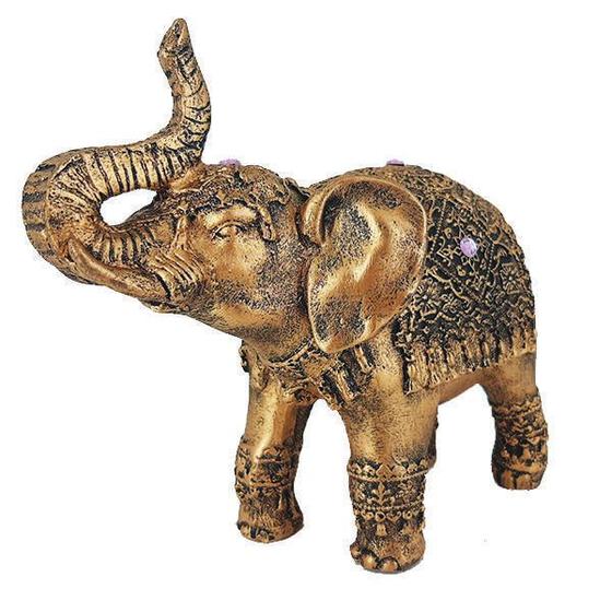Imagem de Elefante Indiano Grande Cor Ouro Envelhecido Resina 14001