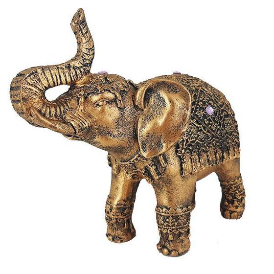 Imagem de Elefante Indiano Grande Dourado Pedra Rosa 14001
