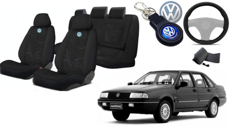 Imagem de Elegância Volkswagen: Capas de Tecido para Bancos 2000-2006 + Volante e Chaveiro Personalizados