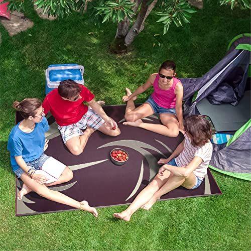 Imagem de Elegante Camping SD8185 8 pés x 18 pés gráfico Swish Outdoor RV Reversible Patio Mat, Borgonha/Bronzeado