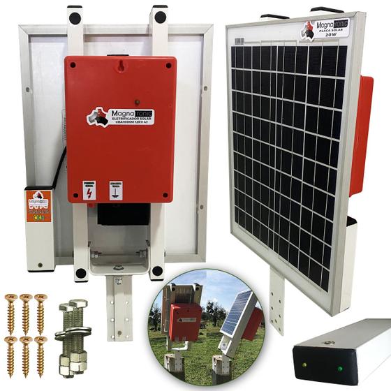 Imagem de Eletrificador Solar Cerca Elétrica Rural 100km Com Bateria Para Gado Aparelho Choque Bovinos Energizador Boi Placa Solar